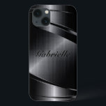 Etui iPhone Case-Mate Design noir métallique Refroidi en aluminium<br><div class="desc">Aspect brillant en aluminium brossé métallique noir. monogramme personnalisé et optionnel. Design cool masculin. Disponible sur d'autres produits</div>