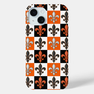 Coque Case-Mate iPhone Design Orange Noir Blanc À damiers Fleur de lis