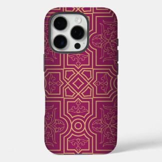Coque iPhone 16 Pro Design symétrique luxueux avec motifs floraux.