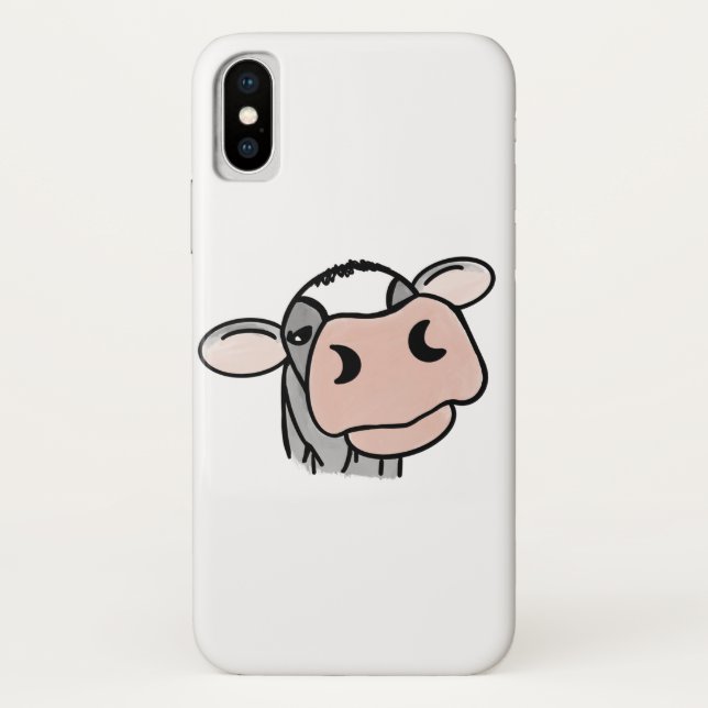 Coques Case-Mate iPhone dessin animé vache noir blanc rose baiser gris ani (Dos)