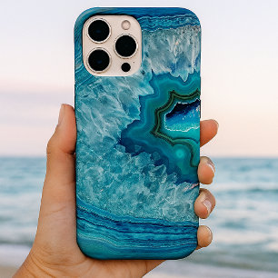 Coque iPhone 16 Pro Max Dessin artistique en pierre de cristal d'agate géo