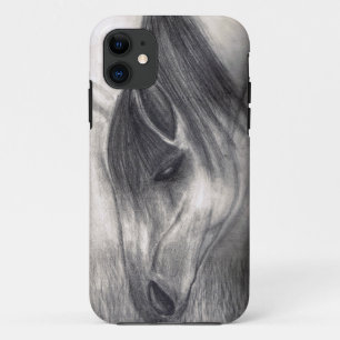 Coque iPhone 11 Dessin au crayon - pâturage de cheval