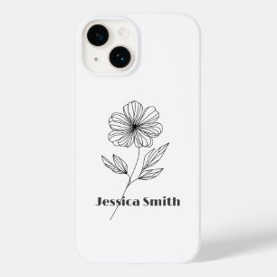Coque Case-Mate iPhone Dessin au trait de fleur minimaliste nom personnal