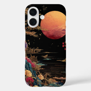 Coque Pour iPhone 16 Dessin Cosmique Romantique de la Lune Rouge Esthét