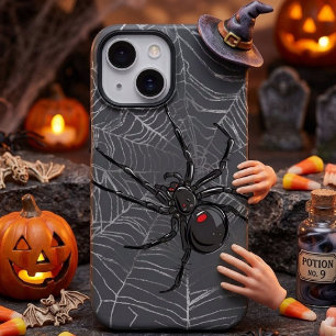 Coque Pour iPhone 16 Dessin d'art d'araignée veuve noire et de toile d'