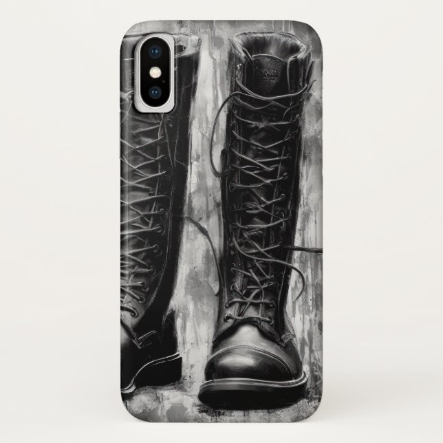 Coques Case-Mate iPhone Dessin de bottes noires à lacets pour motard robus (Dos)