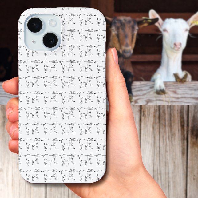 Coques Case-Mate iPhone Dessin de chèvre amusant Art d'animal de ferme de  (Simple goat line drawing pattern black and white mobile phone case)