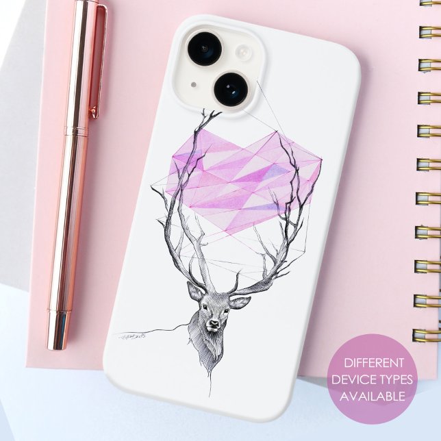 Coques Case-Mate iPhone Dessin de coeur géométrique rose et cerf Art anima (Créateur téléchargé)