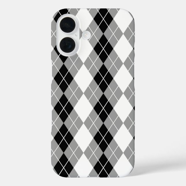 Coques Case-Mate iPhone Dessin de diamant Argyle gris noir blanc (Verso)
