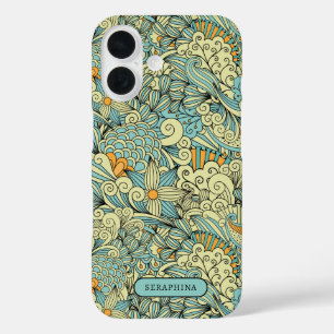 Coque Pour iPhone 16 Dessin de ligne botanique rétro personnalisé
