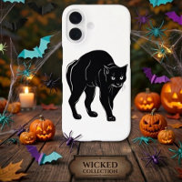 Dessin de silhouette de chat noir rôdant Halloween