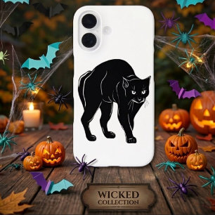 Coque Pour iPhone 16 Dessin de silhouette de chat noir rôdant Halloween