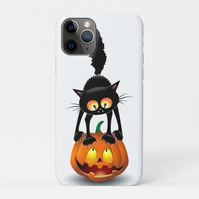 Coques Case-Mate iPhone Dessin d'Halloween au chat effrayé sur Citrouille (Dos)