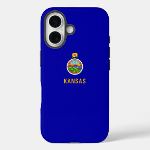 Coques iPhone 16 Dessin du drapeau de l'État du Kansas