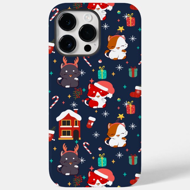 Coques Case-Mate iPhone Dessin festif Père Noël Cat Celebration (Verso)