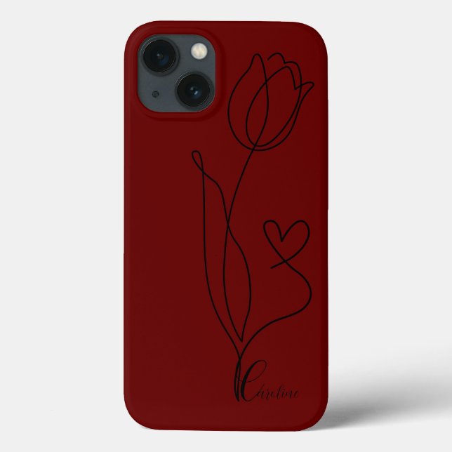 Coques Case-Mate iPhone dessin fleur noire coeur rose téléphone personnali (Verso)