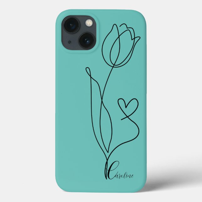 Coques Case-Mate iPhone dessin fleur noire coeur rose téléphone personnali (Verso)