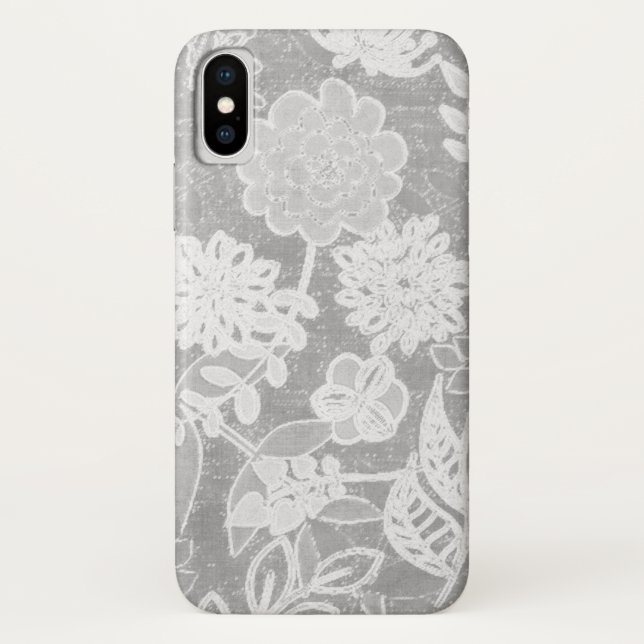Coques Case-Mate iPhone dessin floral gris argent (Dos)