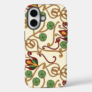 Coque Pour iPhone 16 dessin floral inspiré de l'Art nouveau