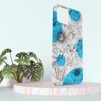 Coque Case-Mate iPhone Dessin floral moderne Cyan Bleu Cercles rétro