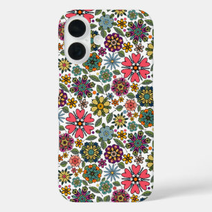 Coque Pour iPhone 16 Dessin floral rétro moderne, motif sans couture, a