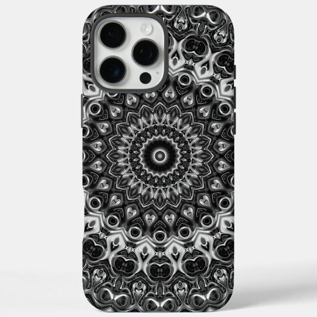 Coques Case-Mate iPhone Dessin géométrique mandala noir et blanc (Verso)