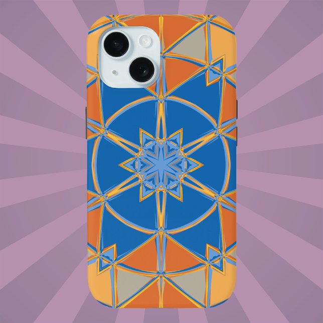 Coques Case-Mate iPhone Dessin Mandala bleu orange et jaune (Créateur téléchargé)