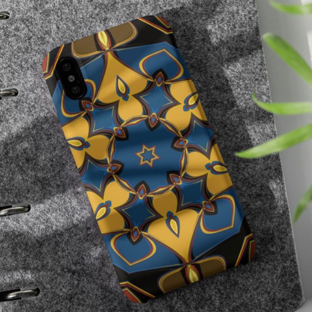 Coques Case-Mate iPhone Dessin Mandala Fleur jaune bleu et orange (Créateur téléchargé)