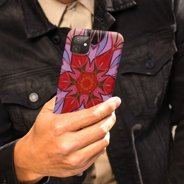 Coques Case-Mate iPhone Dessin Mandala Fleur Rouge Bleu et Rose (Créateur téléchargé)