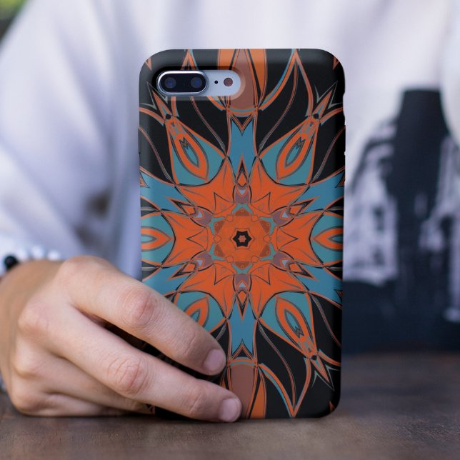 Coques Case-Mate iPhone Dessin Mandala Flower bleu orange et noir (Créateur téléchargé)