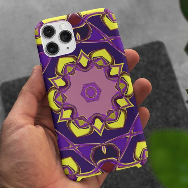Coques Case-Mate iPhone Dessin Mandala Flower jaune et violet (Créateur téléchargé)