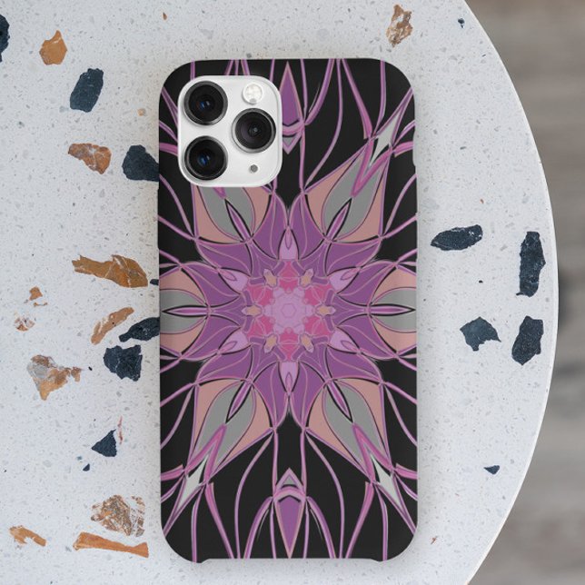Coques Case-Mate iPhone Dessin Mandala Flower noir violet et rose (Créateur téléchargé)