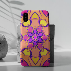 Case-Mate iPhone Case Dessin Mandala Flower rose violet et orange