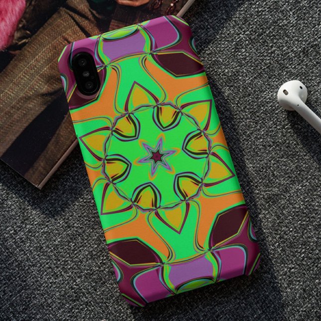 Coques Case-Mate iPhone Dessin Mandala Flower vert orange et violet (Créateur téléchargé)
