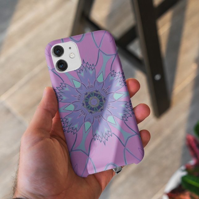 Coques Case-Mate iPhone Dessin Mandala Flower violet et bleu (Créateur téléchargé)