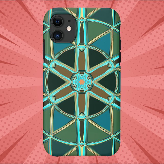 Coques Case-Mate iPhone Dessin Mandala Vert bleu et jaune (Créateur téléchargé)