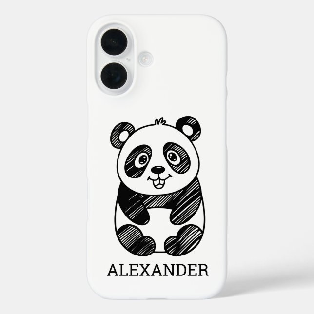 Coques Case-Mate iPhone Dessin minimaliste de panda blanc et noir (Verso)