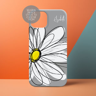 Coque Pour Pour iPhone 14 Pro Max Dessin tendance gris et jaune marguerite
