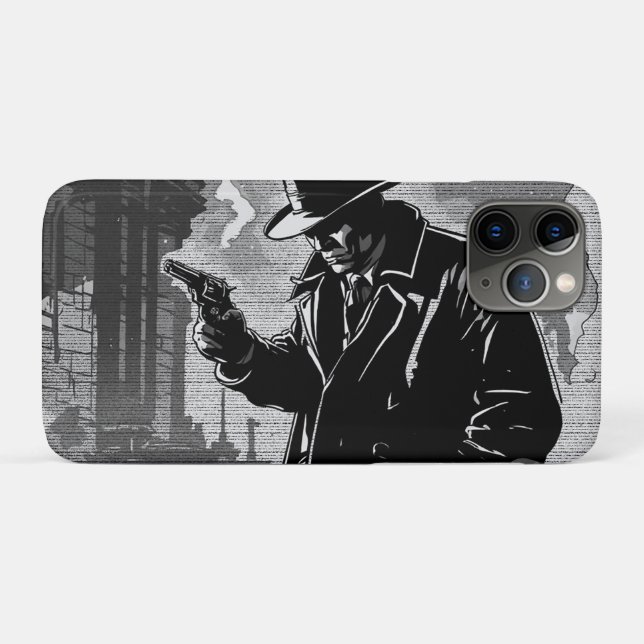 Coques Case-Mate iPhone Détective urbain rétro de style graphique BD noir  (Dos (Horizontal))