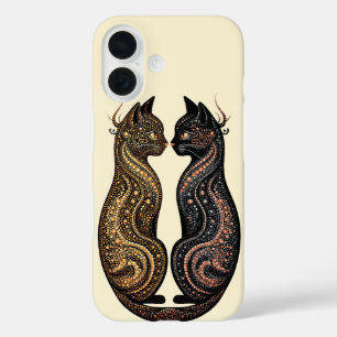 Coque Pour iPhone 16 Deux chats dans un design artistique vibrant