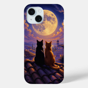 Coque Case-Mate iPhone Deux chats regardant le ciel nocturne de la pleine
