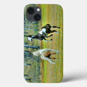 iPhone 13 Coque Deux Chevaux de Peinture Pinto Jouant Équine Art D