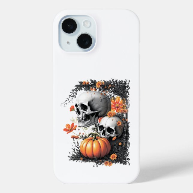 Coques Case-Mate iPhone Deux crânes et un citrouille parmi les fleurs. (Verso)
