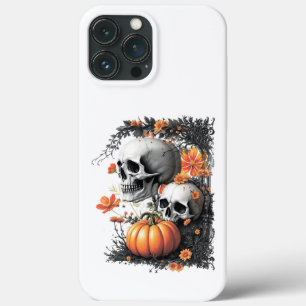 Case-Mate iPhone Case Deux crânes et un citrouille parmi les fleurs.
