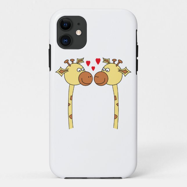 Coques Case-Mate iPhone Deux girafes avec les coeurs rouges d'amour. Bande (Dos)