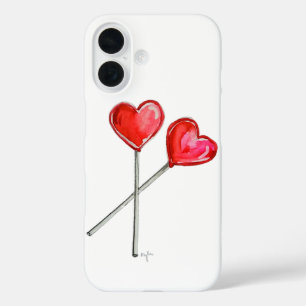 Coque Pour iPhone 16 Deux Lollies Coeurs