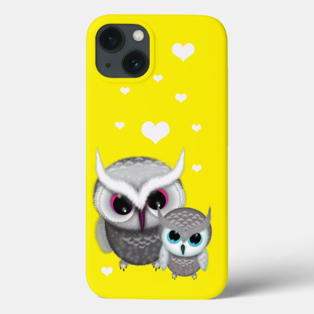 Coques Case-Mate iPhone Deux Petits Hiboux et des Cœurs sur Fond Jaune Cla (Verso)