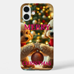 COQUE POUR iPhone 16 PLUS DEUX POODLES CÉLÉBRER NOËL