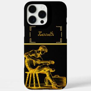 Coque iPhone 16 Pro Max Dévoiler l'art de la guitare d'or dans un cadre se