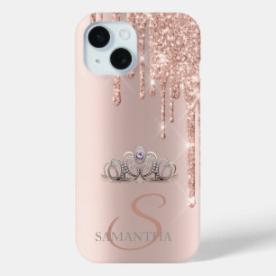 Coque Case-Mate iPhone Diadème Élégant Chic Rose Doré Paillettes Gouttes